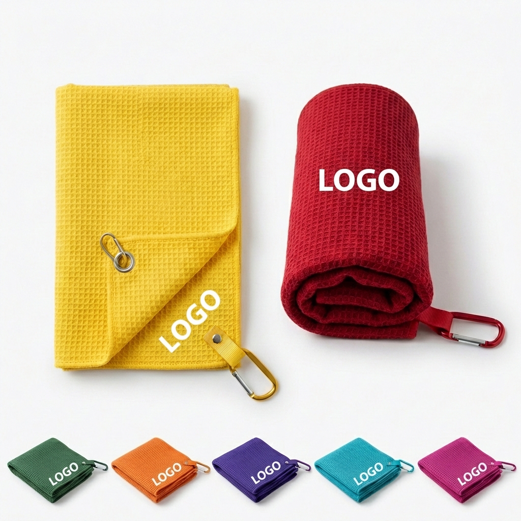 Microfiber Waffle Weave Golf Towel with Aluminum Carabiner Attachment