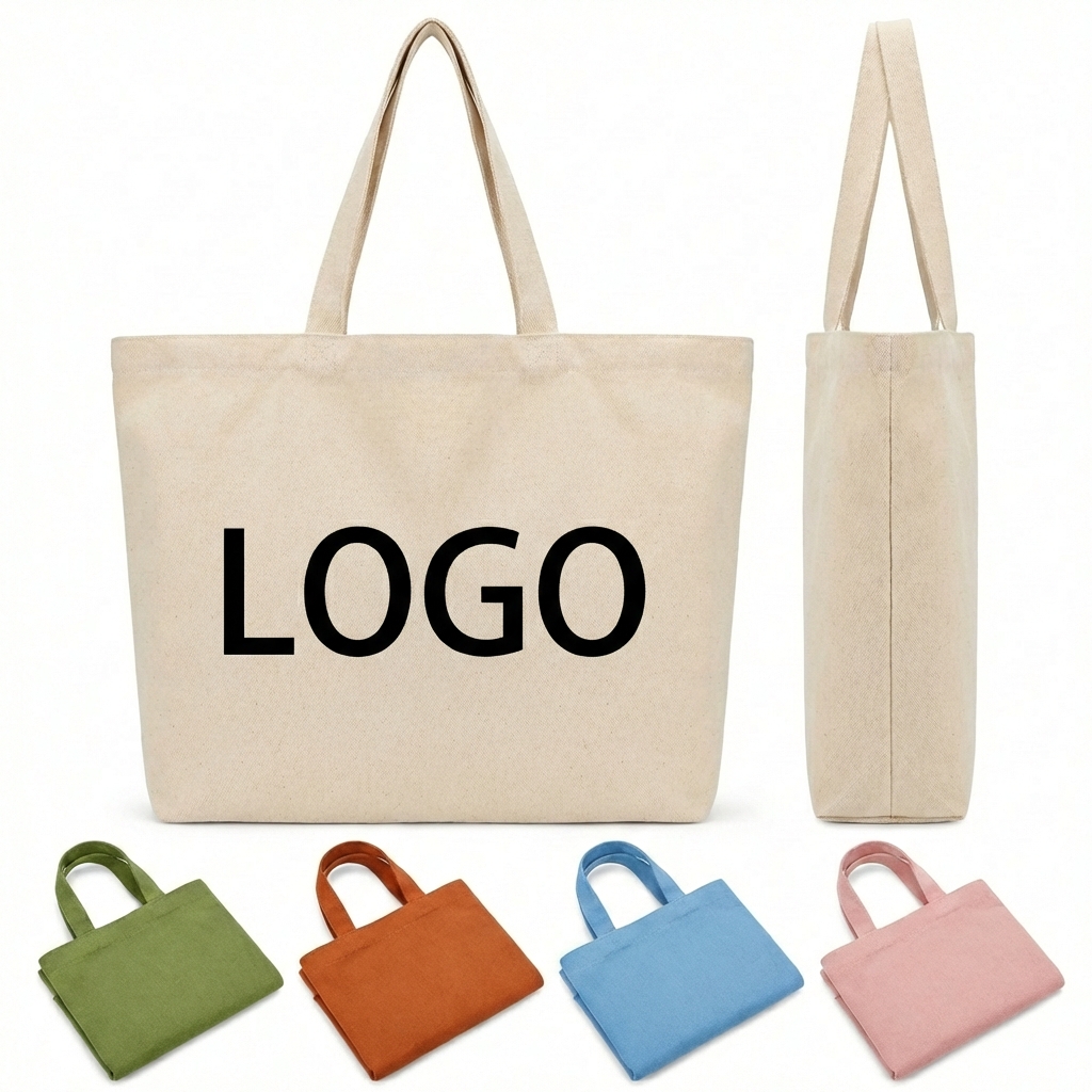 Durable Cotton Canvas Shopping Tote - Large Capacity Reusable Shoulder Bag