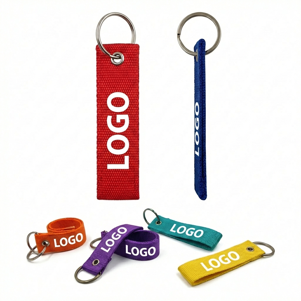 Flat Polyester Ribbon Keychain with Reinforced Metal Grommet