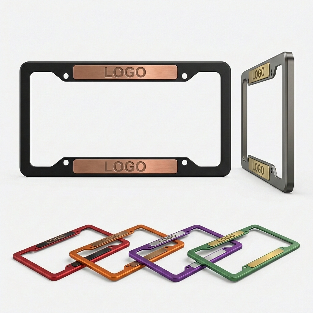 Aluminum Alloy Slotted License Plate Holder with Metal Nameplates