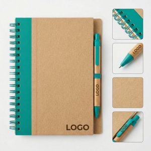 Recycled Kraft Spiral Notebook and Bamboo Pen Duo