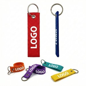 Flat Polyester Ribbon Keychain with Reinforced Metal Grommet