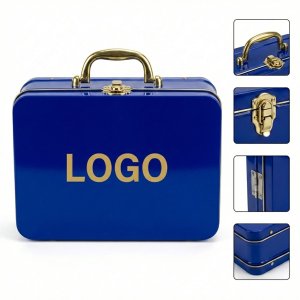 Retro Style Metal Lunch Box with Gold-Tone Secure Latch